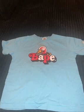 Bape Kids Sky Blue Logo Tee with Red & Black Accent